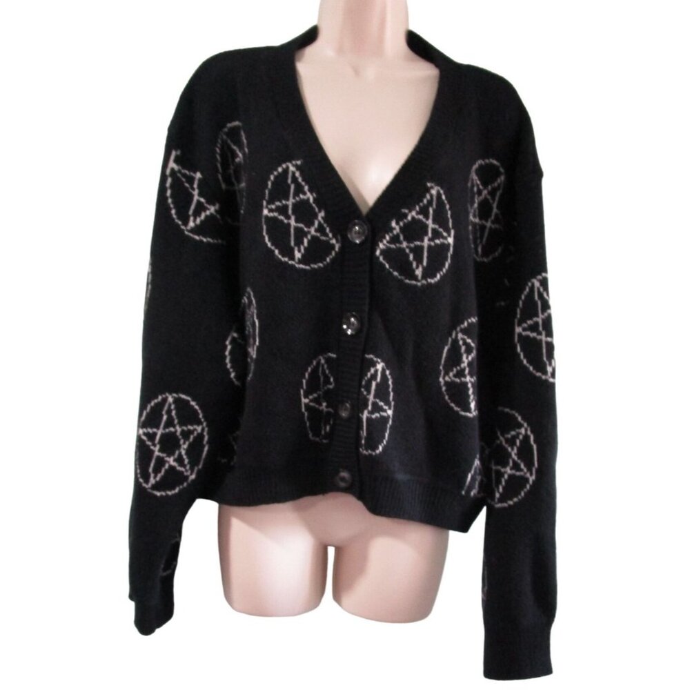 Romwe Womens 3XL Black Cardigan Gothic Emo Pentagram Halloween GUC - Picture 2 of 12